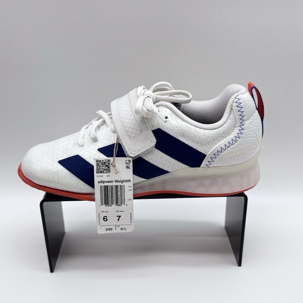 Adidas Adipower Weightlifting 3 Shoes Mens 6,7W Gym Shoes,White/Royal Blue/orang